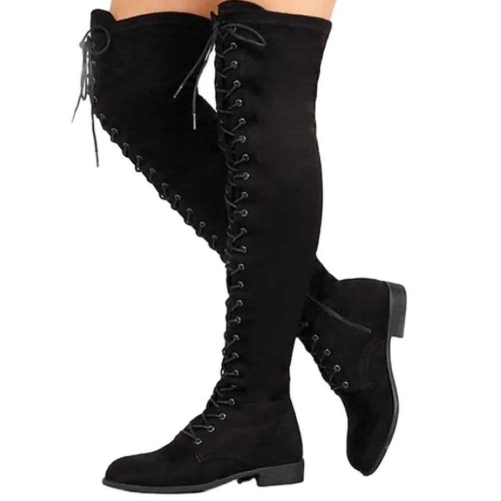 SHOES | Black Over The Knee Lace Up Boots!